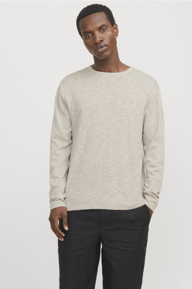JJESUMMER KNIT CREW NECK SN 12269631 CROCKERY/WHITE